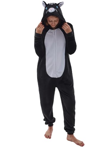 NEWCOSPLAY Unisex Adult Black Cat Onesie Pajamas Animal One Piece Costume Cosplay Sleepwear (Black Cat, Medium)