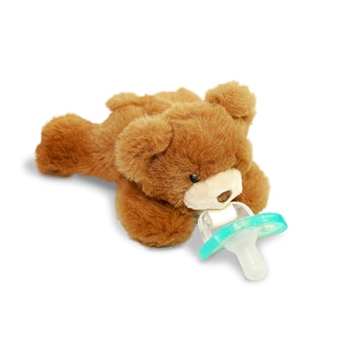 Image of RaZbaby Bear RaZbuddy Stuffed Animal Pacifier Holder for Newborns & Up, Made in The USA, Detachable Orthodontic JollyPop Pacifier, Medical-Grade 100% BPA-Free Silicone, Baby Shower - 0 Months+
