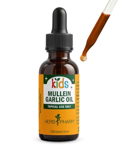 Image of Herb Pharm Kids Mullein Garlic Ear Oil: Alcohol-Free Herbal Ally for Kids, Made with Certified Organic Mullein, Certified Organic Garlic, & USDA Organic Calendula, Topical Use Only, for Children, 1 oz