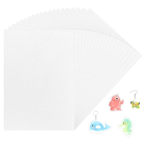 pangdapengpeng 20 Piezas Plástico Magico Horno A4, Hojas de Plástico Termocontraíble 0,3 mm, Shrink Plastic Mate Translúcido para Hacer Llaveros, Broches, Colgantes, DIY (A4)