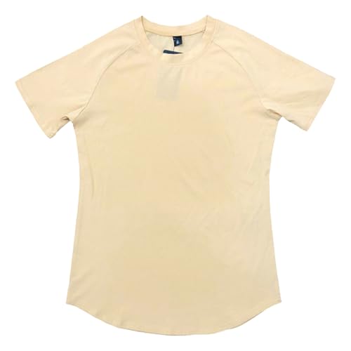Men Sports Fitness Quick-Drying T-Shirt Round Collar Sport Shirts for Gym Summer Classic Cozy Thin Tight Pullover (Khaki,Large)