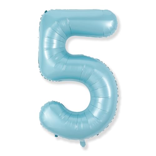 Image of 40 Inch Pastel Blue Number Balloons, Giant Self Inflating Foil 5th Birthday Number Balloon for Boys, Baby Blue Balloons for Men Kids Birthday Party Decor Anniversary Party Decorations Supplies