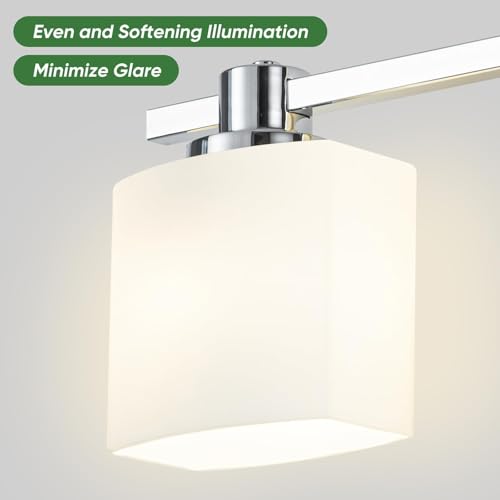 Image of 23 Inch Chrome Bathroom Light Fixtures Over Mirror 3 Light Bathroom Vanity Light Silver Modern Industrial Makeup Lighting Wall Sconce Shower Farmhouse Rustic Milk Glass Lamp Above Desk Sink