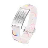 MEALGUET Personalized Safety ID Bracelet for Kids - Stainless Steel Tag & Cartoon Silicone Strap Wristband for Kid Girls Boys Toddler, Adjustable Child Anti-Lost Safety ID Bracelets