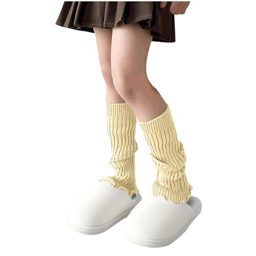 Girls Leg Warmers Y2K Knitted Ribbed Cotton Ruffled Long Socks Fall Fashion Cute Lolita Harajuku Boots Ankle Warmers