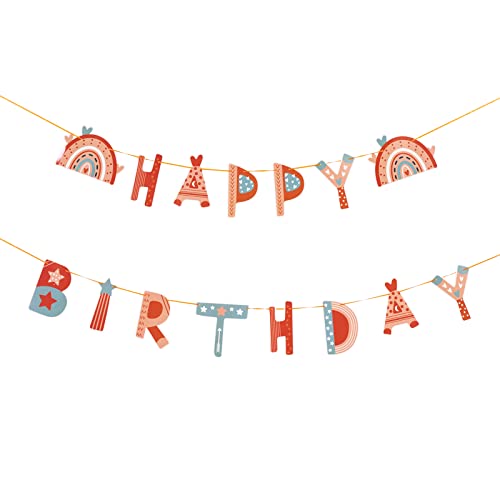 Bannière de Fête d'anniversaire, Guirlande Thème Arc-en-Ciel Boho Banner Joyeux Anniversaire Fournitures de Fête pour Fille 1er Anniversaire Cover