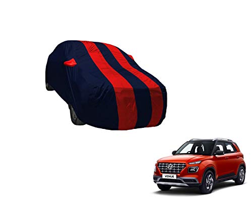 Image of Auto Hub Car Cover Compatible with Hyundai Venue with Weather Proof, Mirror Pocket, Triple Stitched, Venue Car Cover- Navy-Red