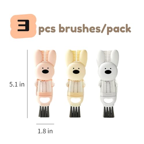 Image of 4 in 1 Cup Lid Cleaning Brush Cute Rabbit Shaped Cup Mouth Scrubber Portable Multifunctional Crevice Lid Cleaning Brushes 3PCS