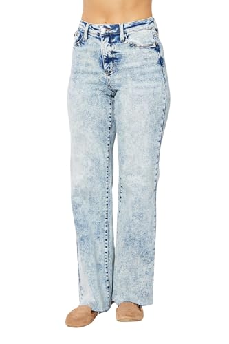 Judy Blue Women's High-Rise Mineral Wash Raw Hem Wide Leg Jeans