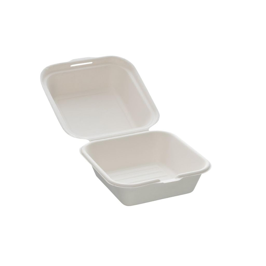 600 Scatole per hamburger usa e getta e getta biodegradabili 15x15x8 cm, contenitori per hamburger e bagassa, compostabili, coperchio ribaltabile, scatola colore bianco