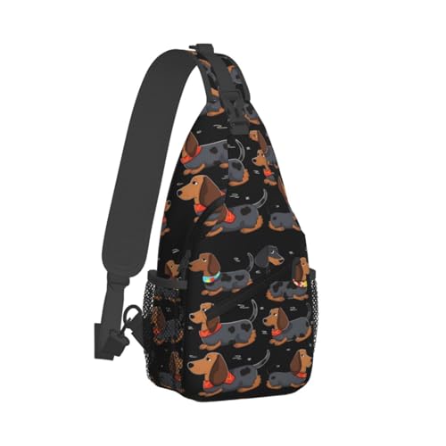 Mochila tipo Sling Bag I Love My Dog Dachshunds Negra