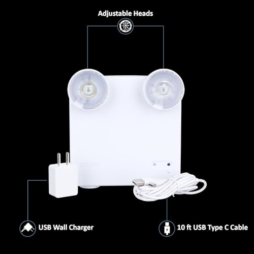Ideal Security Rechargeable LED Power Failure Light, Adjustable Heads, Up to 48 Hours, 80-140 Lumens, Emergency Light for Home, Prepared for Power Outages, White (2-Pack) - Image 3