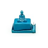 Buddha Ceramic Butter Dish Tray with Lid and Knife by Trademark Innovations (Blue)