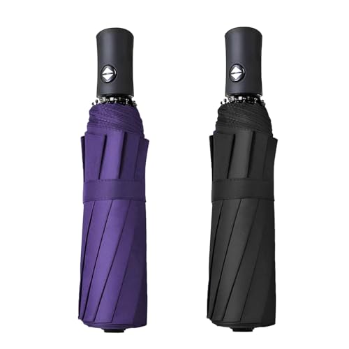 RONIARE 2 Packs Travel Umbrellas for rain Windproof Compact Umbrella Folding Small Strong and Portable Automatic Open and Close - Men and Women (Black+purple)