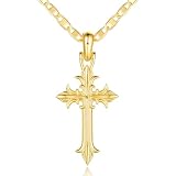 CHLOÉ LOVETT Collar de cruz de oro de 14 quilates para mujer, collar de cruz para mujer, collar de cadena de cruz de oro, collar de cruz de oro para mujer, colgante de cruz, 18inches, Oro, Sin piedra