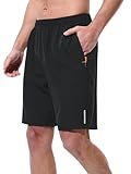UIQUR Mens Athletic Shorts Running Shorts Quick Dry Workout Shorts 7'/ 9' Lightweight Gym Basketball Shorts Zipper Pockets Black L