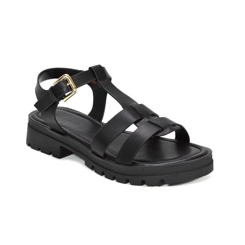 Image of ESSEX GLAM Women's Chunky Platform Sandals Ladies Black Synthetic Leather Buckle Strap Thick Flexible Sole Casual Comfort Shoes Size 6