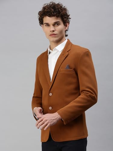 Image of SHOWOFFFF Men Solid Single Breasted Casual Blazer | Notched Lapel Full Sleeves Cotton Blazer for Mens | Slim Fit Regular Length Blazer for Men's