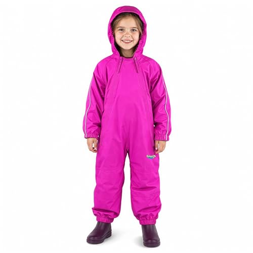 Splashy Waterproof One Piece Rainsuits and MudStopper Coveralls for Kids (3 Years, Hot Pink)