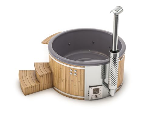 FinnTherm Holz Badefass Stockholm aus Thermoholz, Hot Tub Ø 180 cm, in...