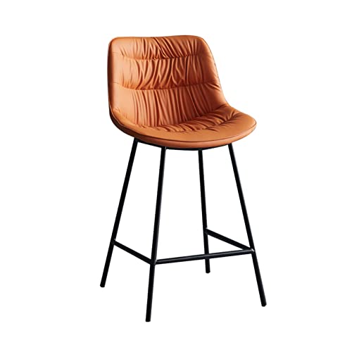 Tabouret de bar moderne orange en cuir résistant et pieds noirs