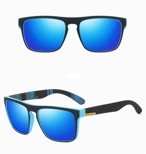 Image of POLARIZED UV400 Wayfarer Square Mirrored Sunglasses for Men Stylish | Rubber Coarted Frame | Metal Hinges | Casual & Sports UV Protected Anti Glare Branded Goggles for Man | Medium