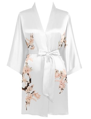 Image of BABEYOND Kimono Robe Cover up Short Satin Floral Silky Kimono Blouse Loose Bachelorette Party Robe