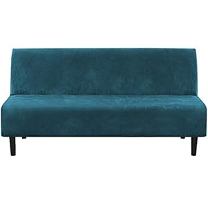 H.VERSAILTEX Real Velvet Futon Cover Armless Sofa Covers Sofa Bed Covers Stretch Futon Couch Cover Sofa Slipcover Furniture Protector Thick Soft Velvet Fabric Form Fitted Stay in Place, Deep Teal