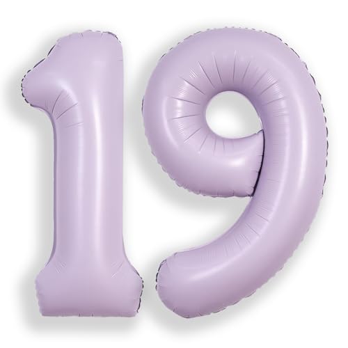 Image of SUWEN 40 Inch Light Purple Large 19 Balloon Number Big Foil Helium Lavender Number Balloons Huge Mylar 0-9 Giant Jumbo Happy 19th Birthday Party Anniversary Decorations