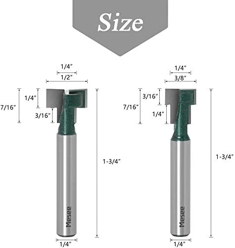 Mesee 2 Piece 1/4-Inch Shank T-Slot Router Bits, Industrial Grade T Slotting Keyhole Groove Router Bit Set Woodworking Grooving Milling Cutter Tool For 1/2'' & 3/8'' Hex Bolts #TOP2