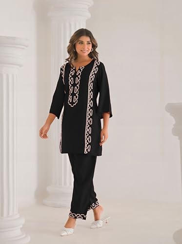Image of SHIENZY Women Cotton Blend Co Ord Set | Two Piece Ethnic Outfit for Women | Solid Top and Palazzo Pants | Casual Lounge Wear | Stylish Comfortable Trendy Summer Co Ord Outfit