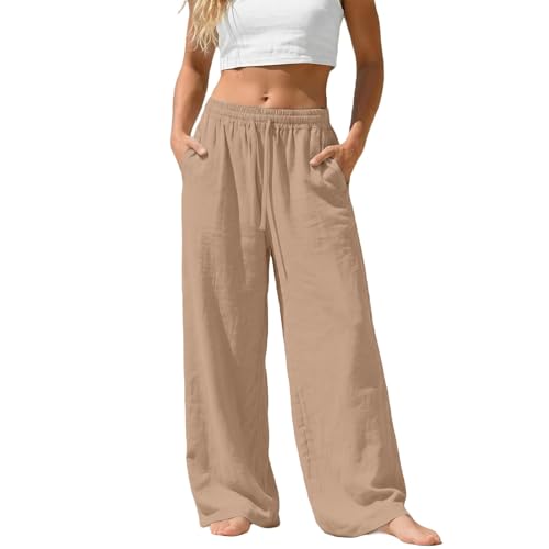 Pantalon en lin de jogging grande taille pour homme avec cordon et poches WWricotta pour l'été