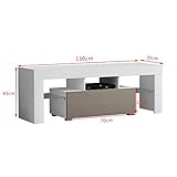 Panana 51inch TV Stand Storage Glass Shelves Big Drawer Sideboard 16 Colors RGB LED Lighted TV Cabinet for 32 40 43 50 55 inch 4k TV (White+Grey, With LED) - Image 6