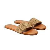 Hari Mari- Antigua- Women’s Slim-Contoured Slide Sandal with Textile Strap- No Break Ins, Firm Arch Support, and Premium Vegetable Tanned Leather- Size 7- Almond