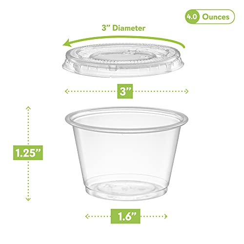 Image of {4 oz - 100 Sets} Clear Diposable Plastic Portion Cups With Lids, Small Mini Containers For Portion Controll, Jello Shots, Meal Prep, Sauce Cups, Slime, Condiments, Medicine, Dressings, Crafts,