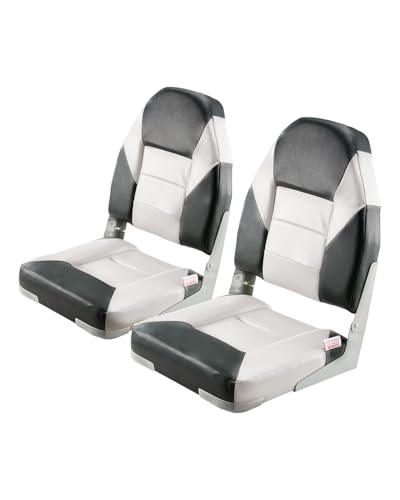 VEVOR 2 Stk. Bootssitz Bootsstuhl mit hoher Rückenlehne klappbarer Fischerbootsitz mit dickem Schwammkissen & wasserdichtem PVC-Leder, Scharniere aus Aluminiumlegierung, Schwarz & Grau