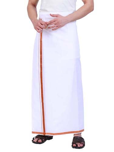Image of PRAKASAM COTTON Mens Single White Dhoti with Jari Border Single Dhoti (1.28X2.00 mtrs)