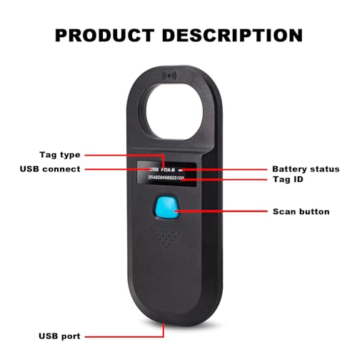 Tormete Scanner de microchip RFID para animais de estimação – frequência dupla 125 kHz/134,2 kHz, te