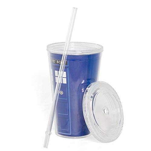 Underground Toys Doctor Who 16 oz Tardis Insulated Travel Coffee Mug with Lid & Straw