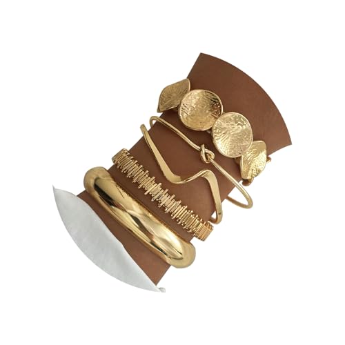 KISS WIFE Golden Bangles for Women, Adjustable Bangle Bracelets, Multi Layer Open Stackable Cuff Bracelet Set, Fashion Accessories Jewelry Gifts for Women