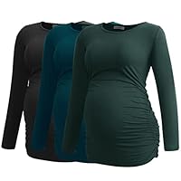 Smallshow Women's Umstandsmode Lange ärmel Umstandsshirt Maternity Tops 3er Pack,Black-Deep Green-Teal,S
