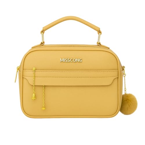 Bolsa Feminina Média Transversal Tiracolo Ombro Tote Baú QUBCCUM (Marrom Claro)