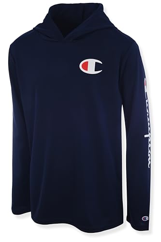 Champion Boys Long Sleeve Hooded Tee Shirt Lightweight Tech Fabric Athletic T-Shirt for Kids