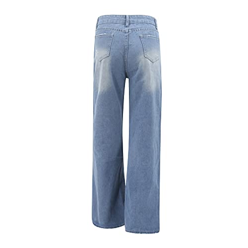 Women's Ripped Mid Waisted Boyfriend Jeans Loose Fit Distressed Stretchy Denim Pants Straight Ankle Raw Hem Jeans4