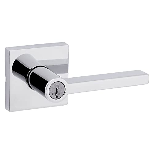 Halifax Square Keyed Entry Lever featuring SmartKey&reg; in Polished Chrome