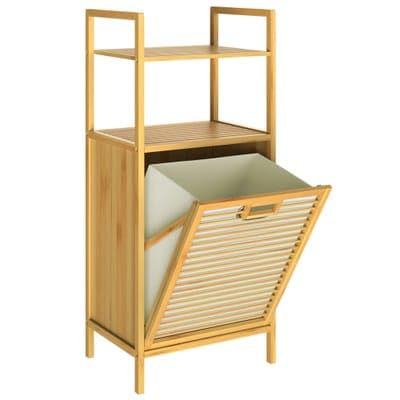 Casaria® Meuble de Salle de Bain 2 en 1 avec Panier à Linge intégré et Corbeille Amovible 36 L en Bambou 90 x 40 x 35 cm