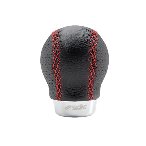 Design sportivo Simoni Racing SET/CR Pomello Set Red Seam per Leva Cambio, Universale per Auto, in eco-pelle Nera, Cuciture Rosse
