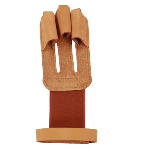 UKCOCO 1Pc Three Finger Archery Gloves Durable Finger Protector Guard for Hunting and Shooting Non Gloves Design Comfortable Fit for Recurve and Compound Bow Use Brown