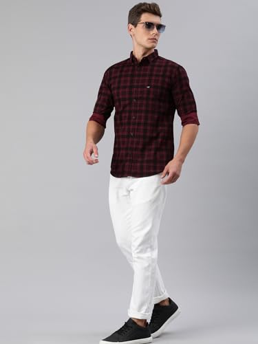Image of Majestic Man Men Small Checkered Slim Fit Cotton Casual Shirt