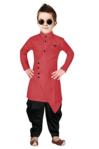 Image of Boys' Cotton Printed Krishna Style Kurta and Dhoti Pant Set